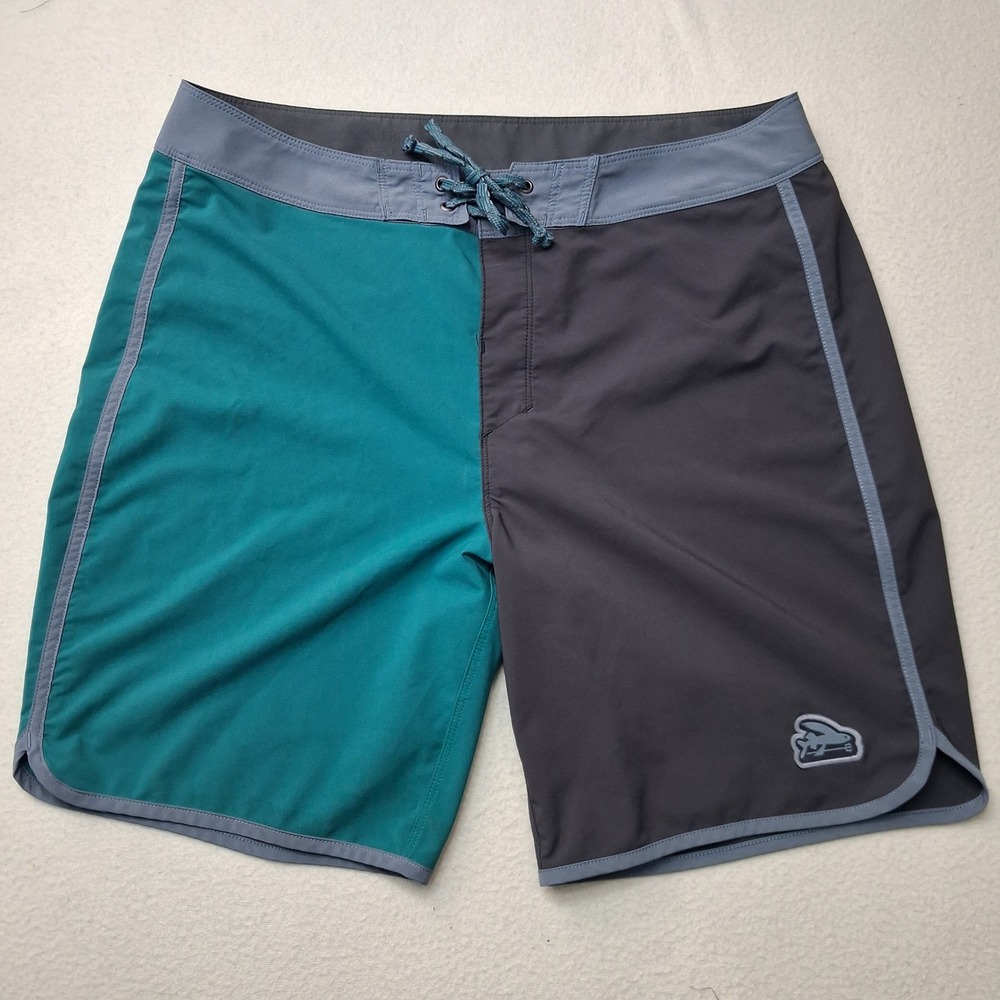 Patagonia Hydro Series Board Shorts Mens 32 Teal Gray Colorblock Swim Trunks